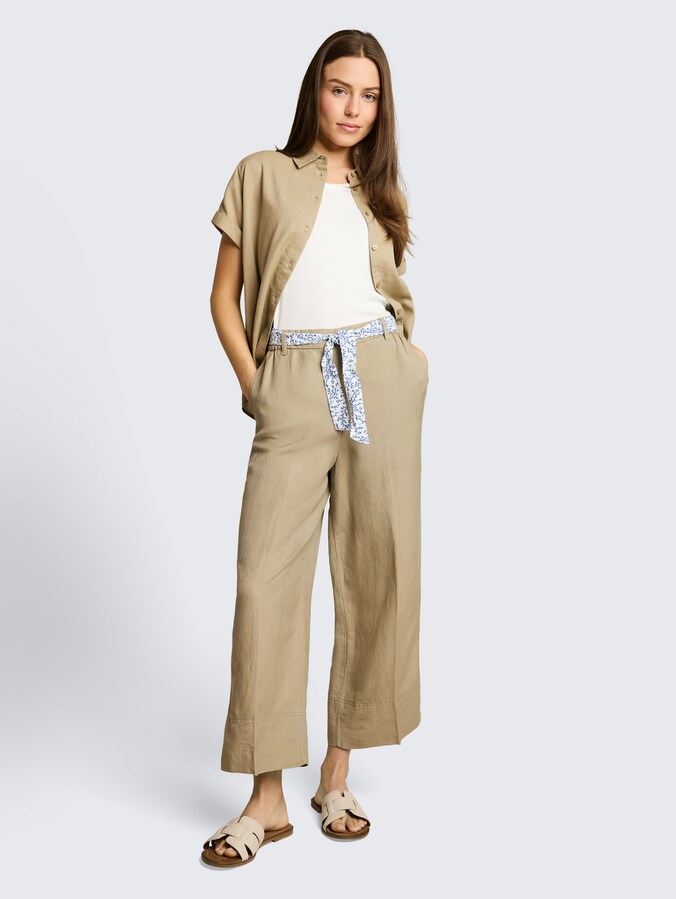 Culotte Hose mit Leinenanteil von Women, Silver Olive