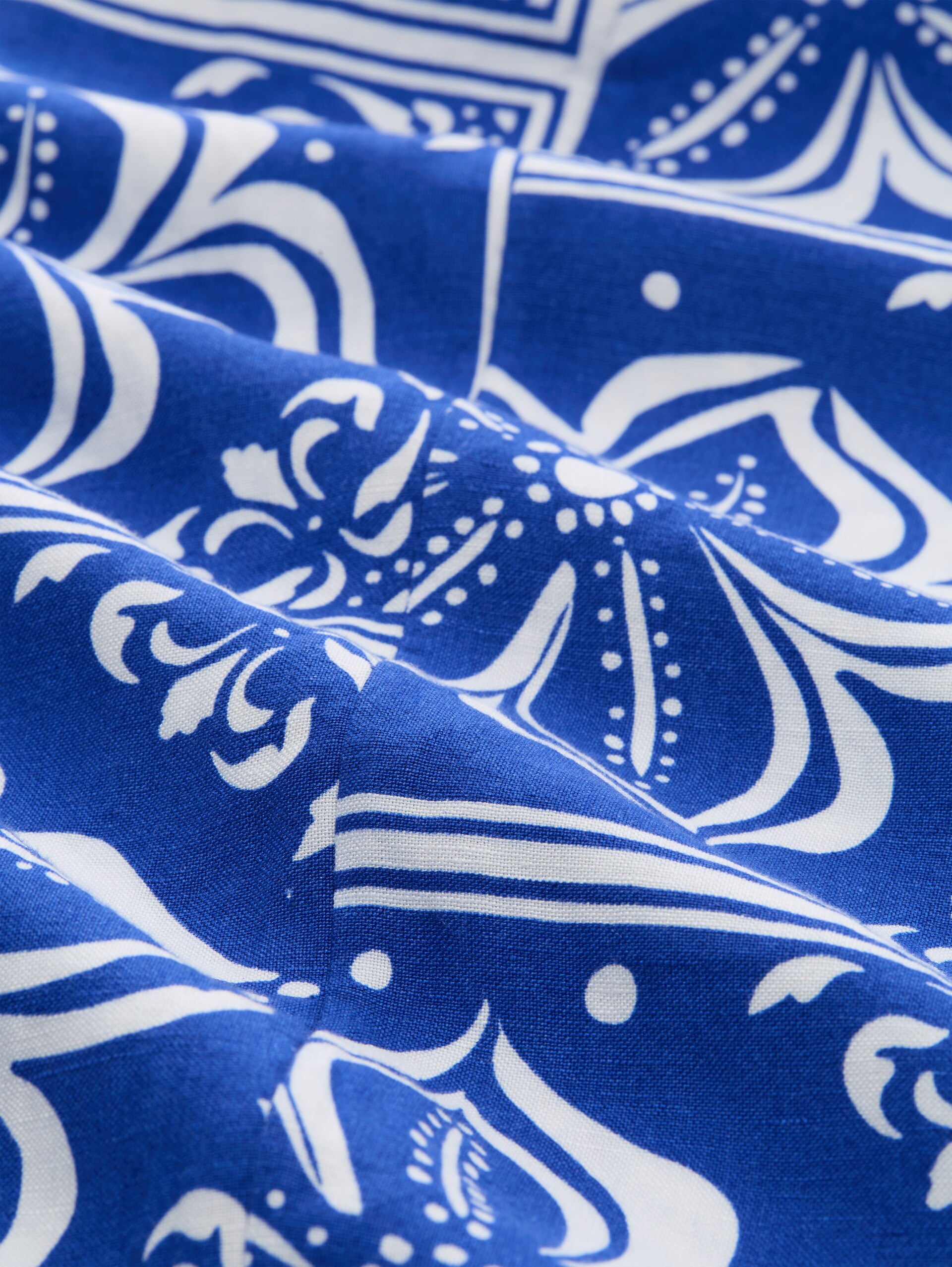 Wide leg broek met linnen - blue flower tile design - Materiaalweergave