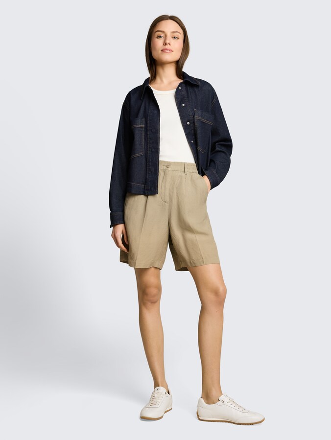 Loose Fit Bermuda Shorts mit Leinenanteil von Women, Silver Olive