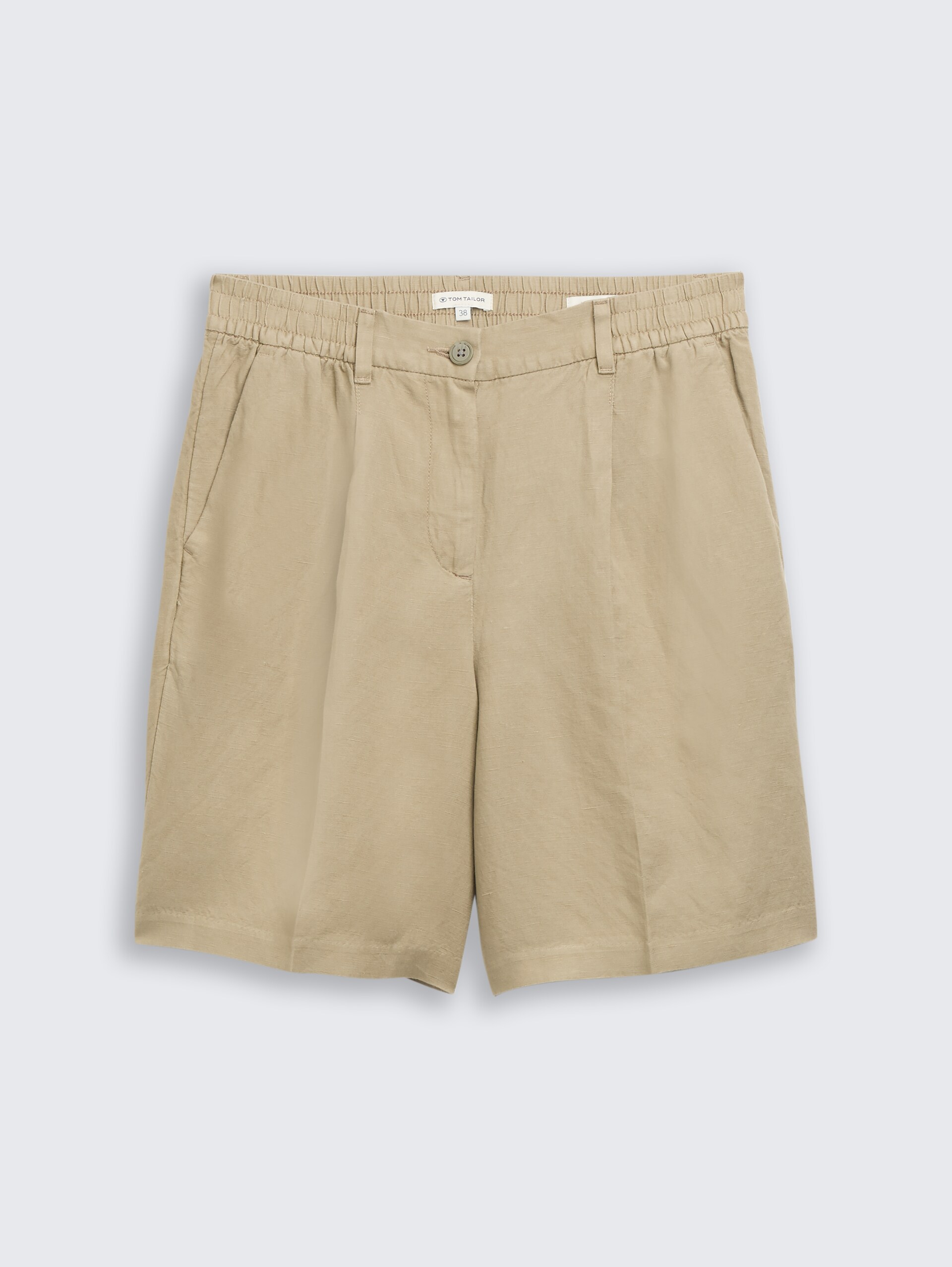 Bermudashort met losse pasvorm en linnen - Silver Olive - Product vooraanzicht
