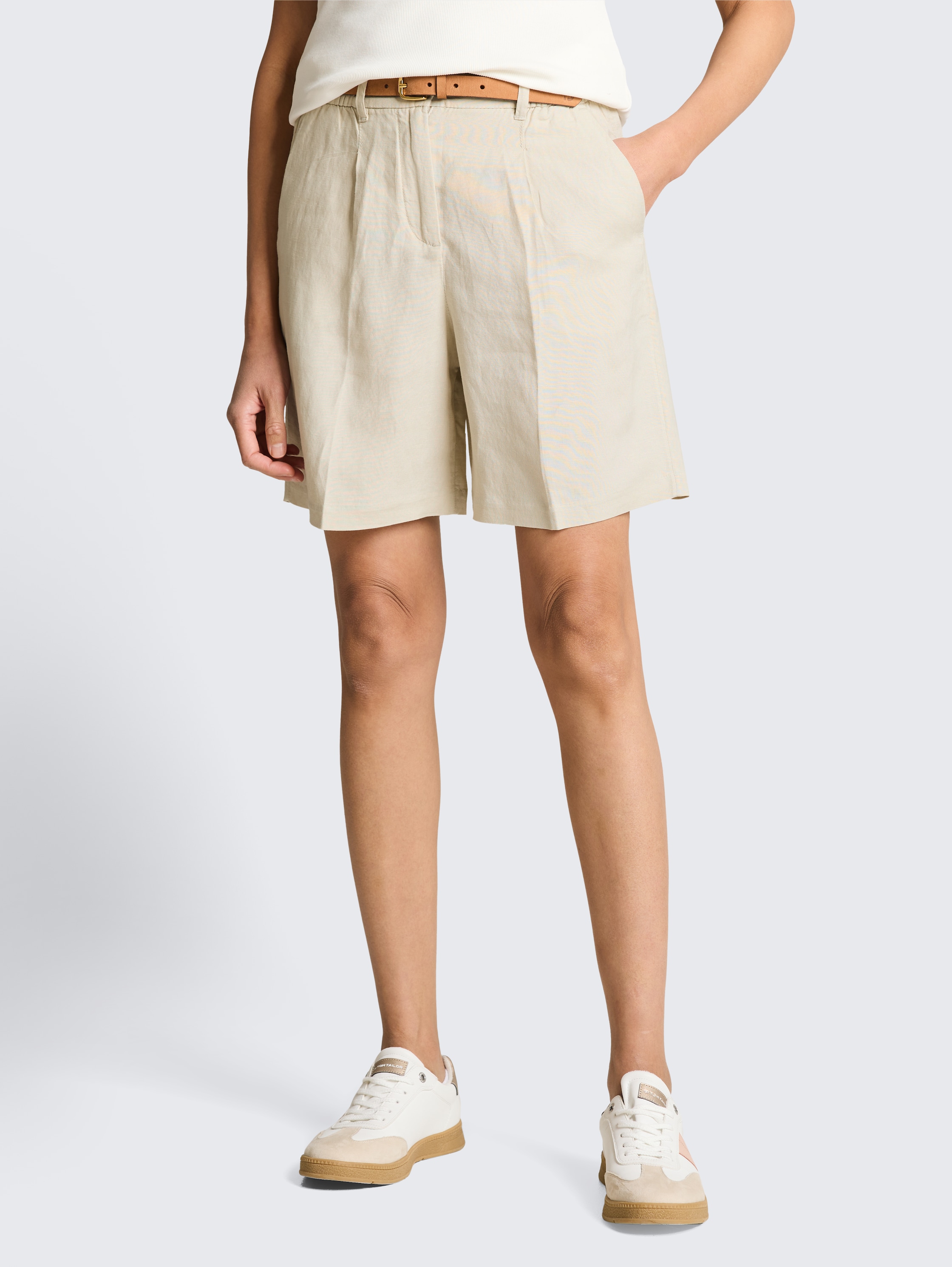 Bermudashort met losse pasvorm en linnen - sand_stone_beige - 