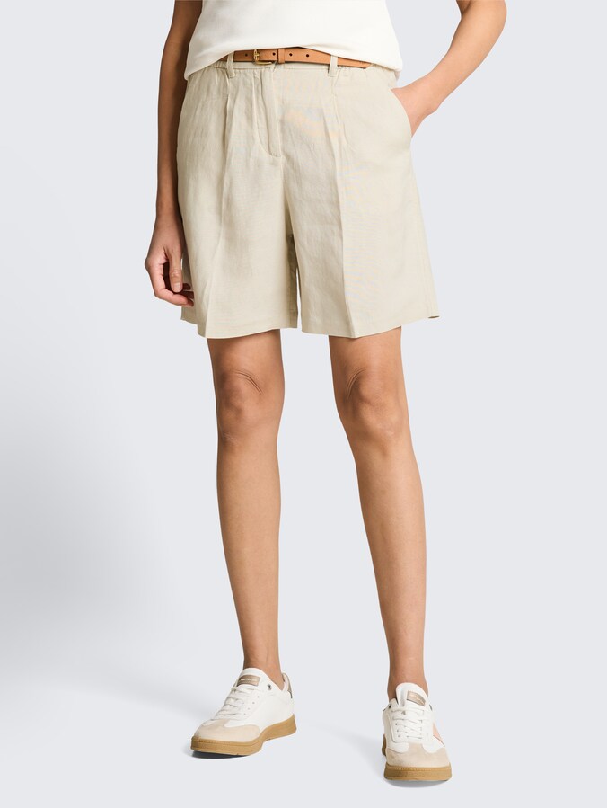 Bermudashort met losse pasvorm en linnen door Women, sand stone beige