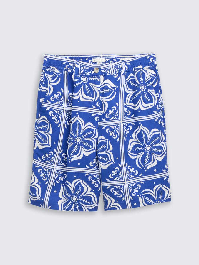 Loose Fit Bermuda Shorts mit Leinenanteil von Women, blue flower tile design