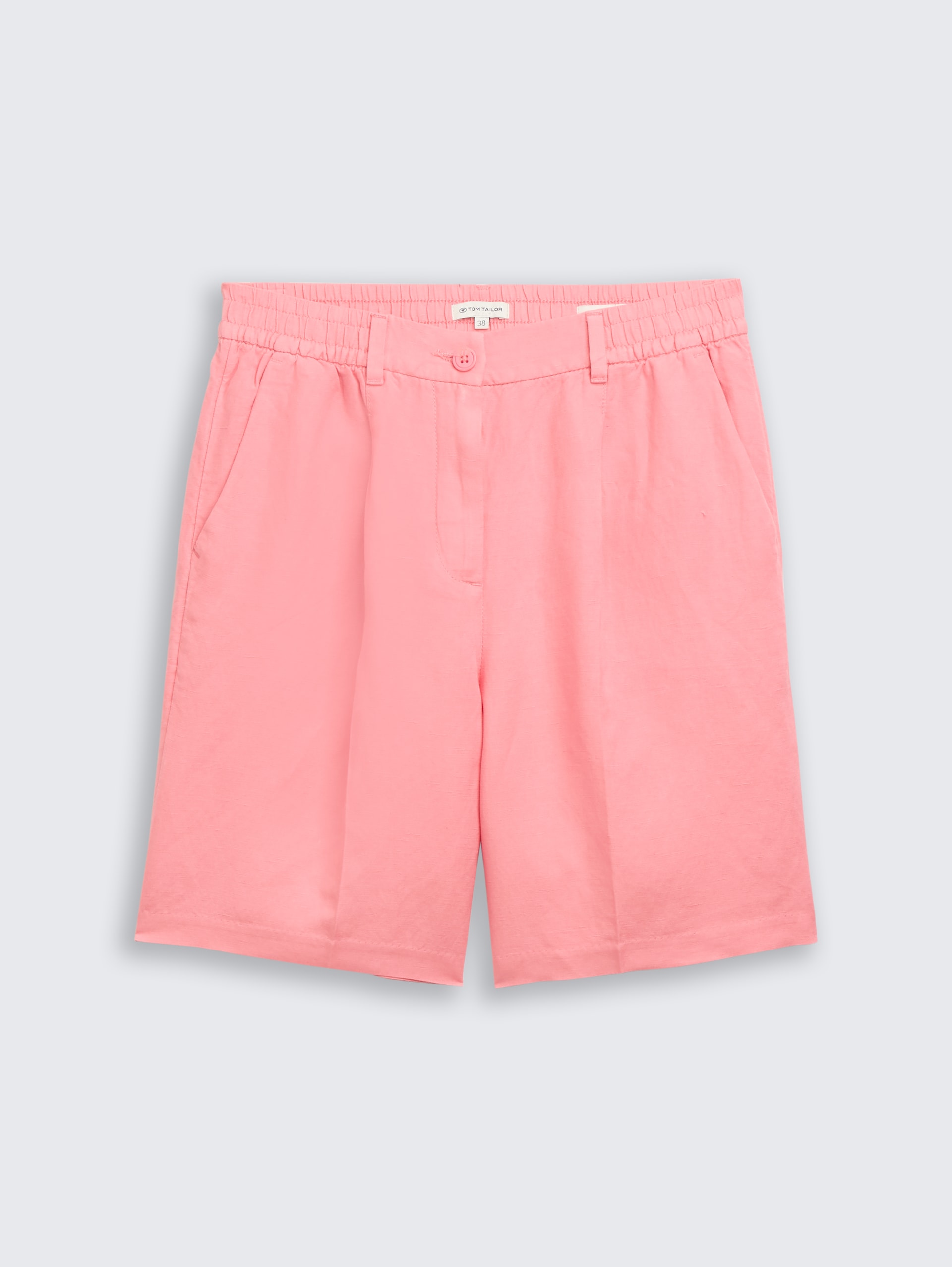Bermudashort met losse pasvorm en linnen - soft fuchsia pink - Product vooraanzicht