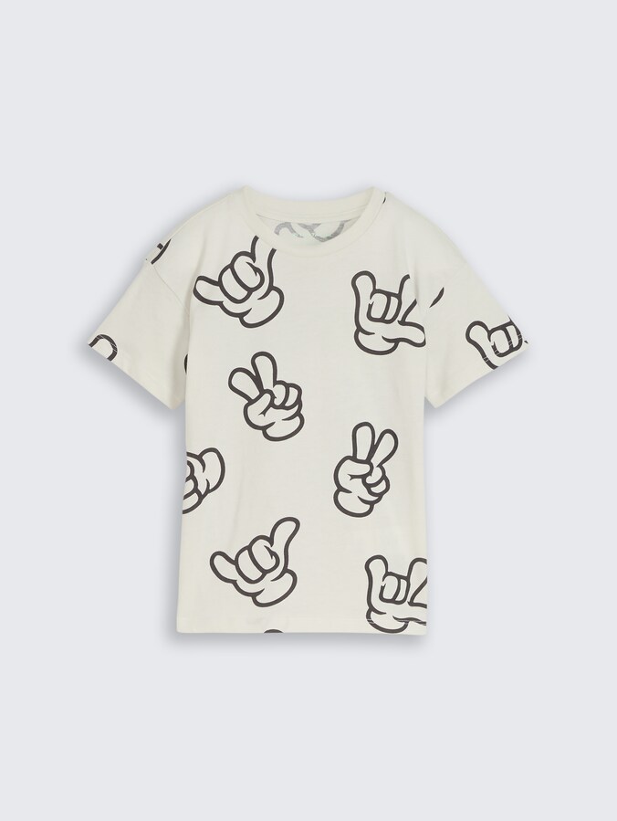 Oversized T-shirt with pattern by Mini Boys, off white grey hand design