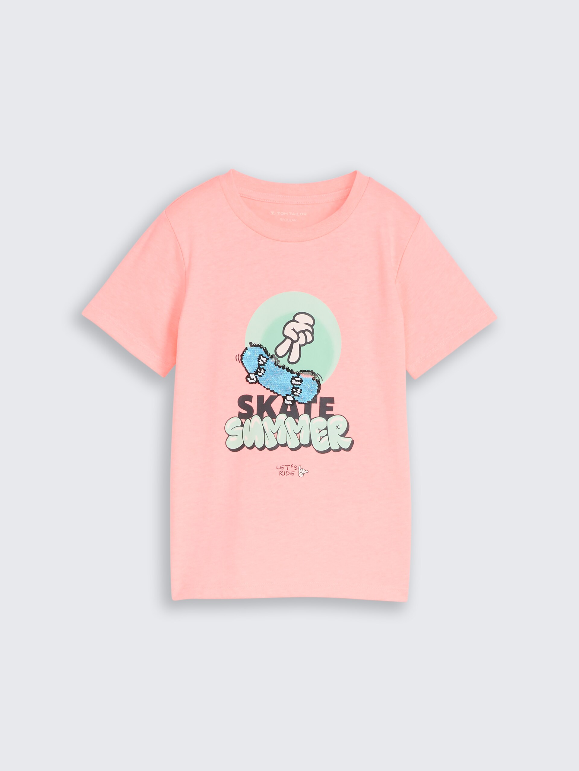 T-Shirt mit Wendepailletten - soft neon pink - Vorder-Produkt-Ansicht