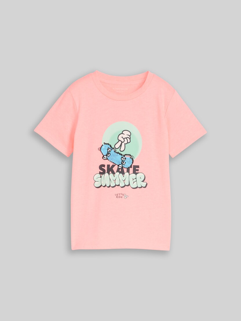 T-Shirt mit Wendepailletten von Mini Boys, soft neon pink