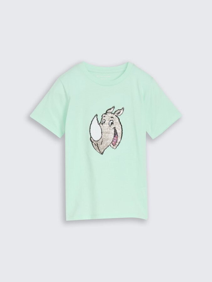T-shirt with reversible sequins by Mini Boys, light bay green