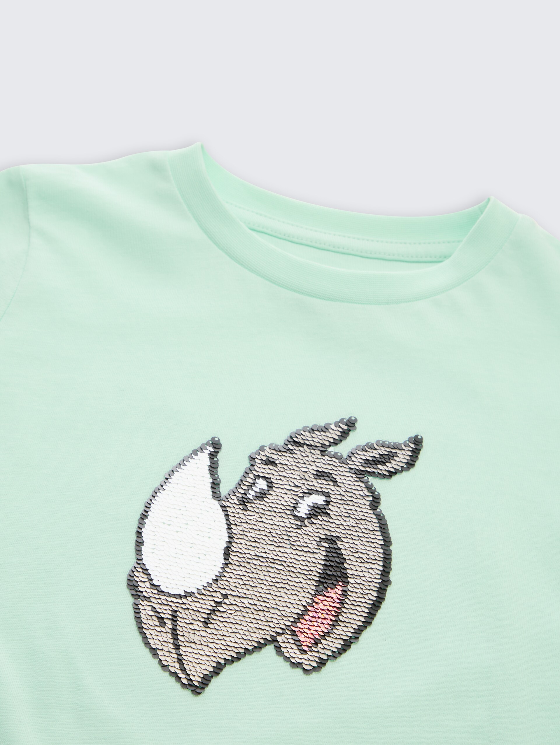 T-shirt met omkeerbare pailletten - light bay green - Detailaanzicht model