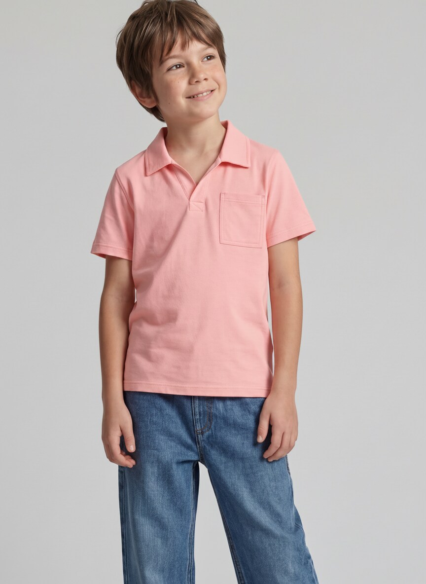 Heavy-Jersey Poloshirt mit Brusttasche - soft neon pink