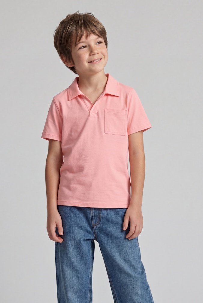 Heavy-Jersey Poloshirt mit Brusttasche von Mini Boys, soft neon pink