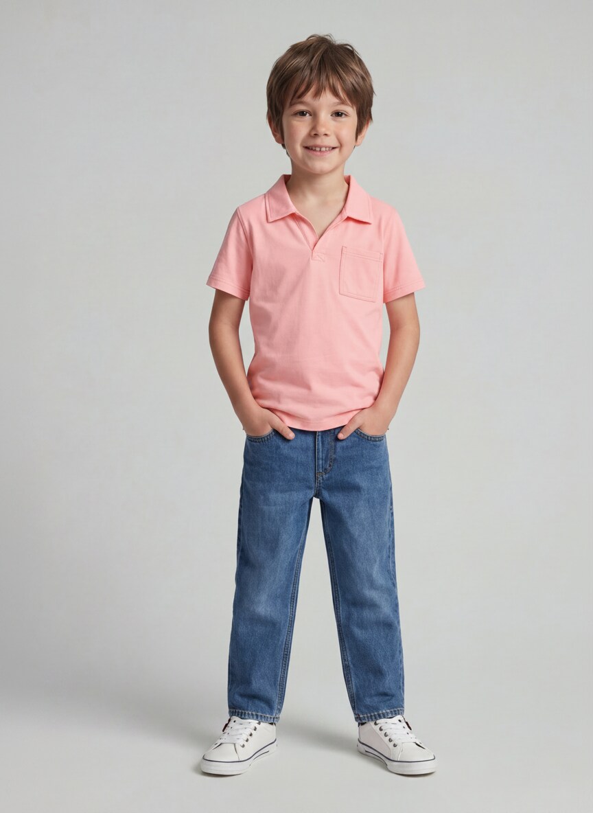 Heavy-Jersey Poloshirt mit Brusttasche - soft neon pink