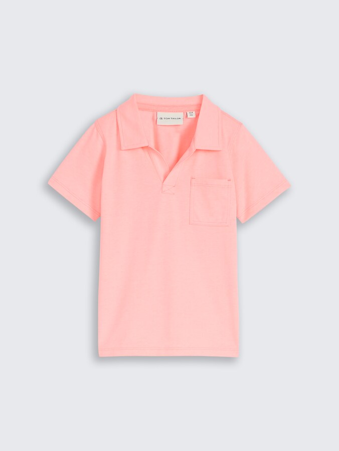 Heavy jersey polo shirt with breast pocket by Mini Boys, soft neon pink