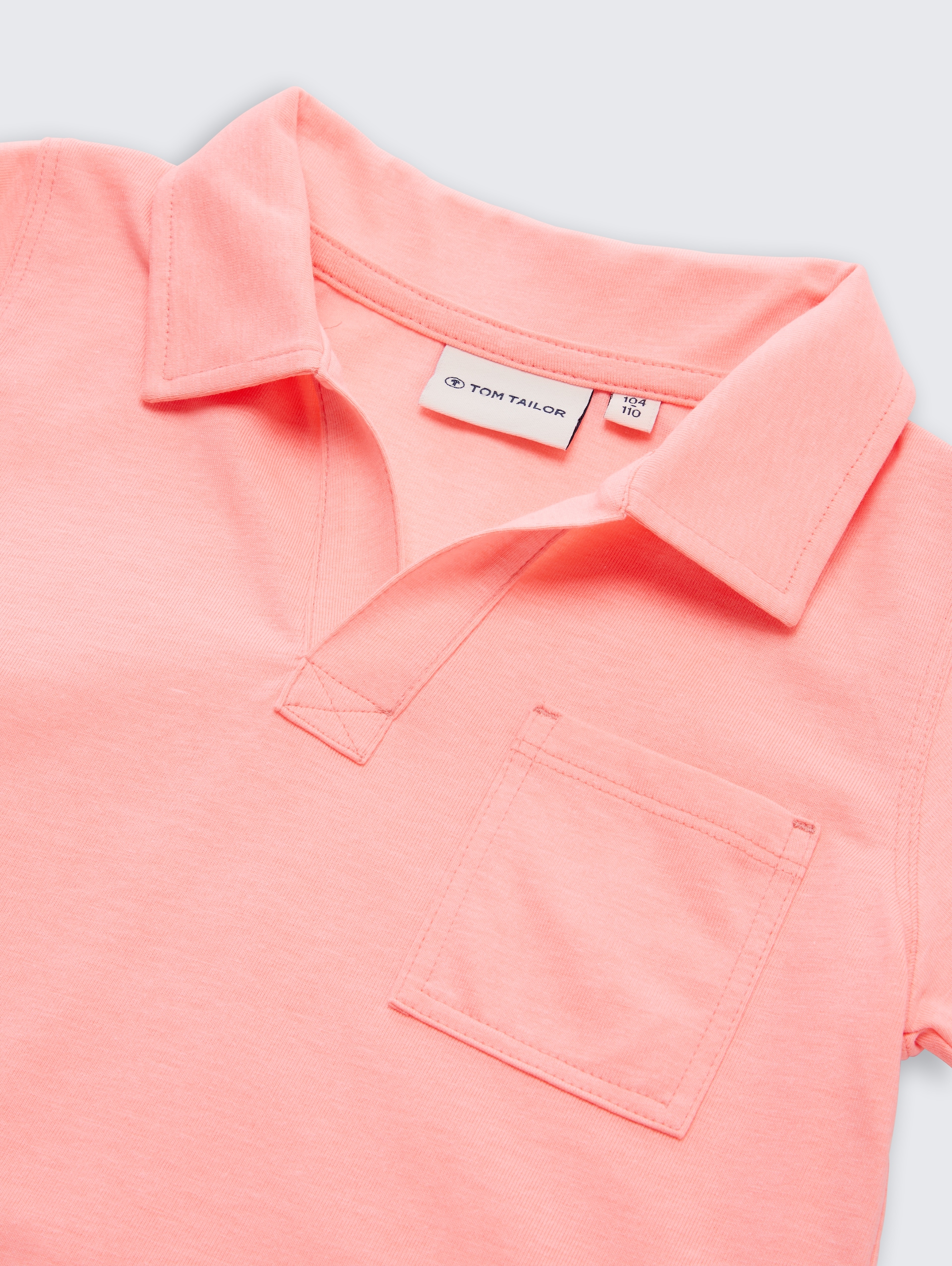Heavy-Jersey Poloshirt mit Brusttasche - soft neon pink