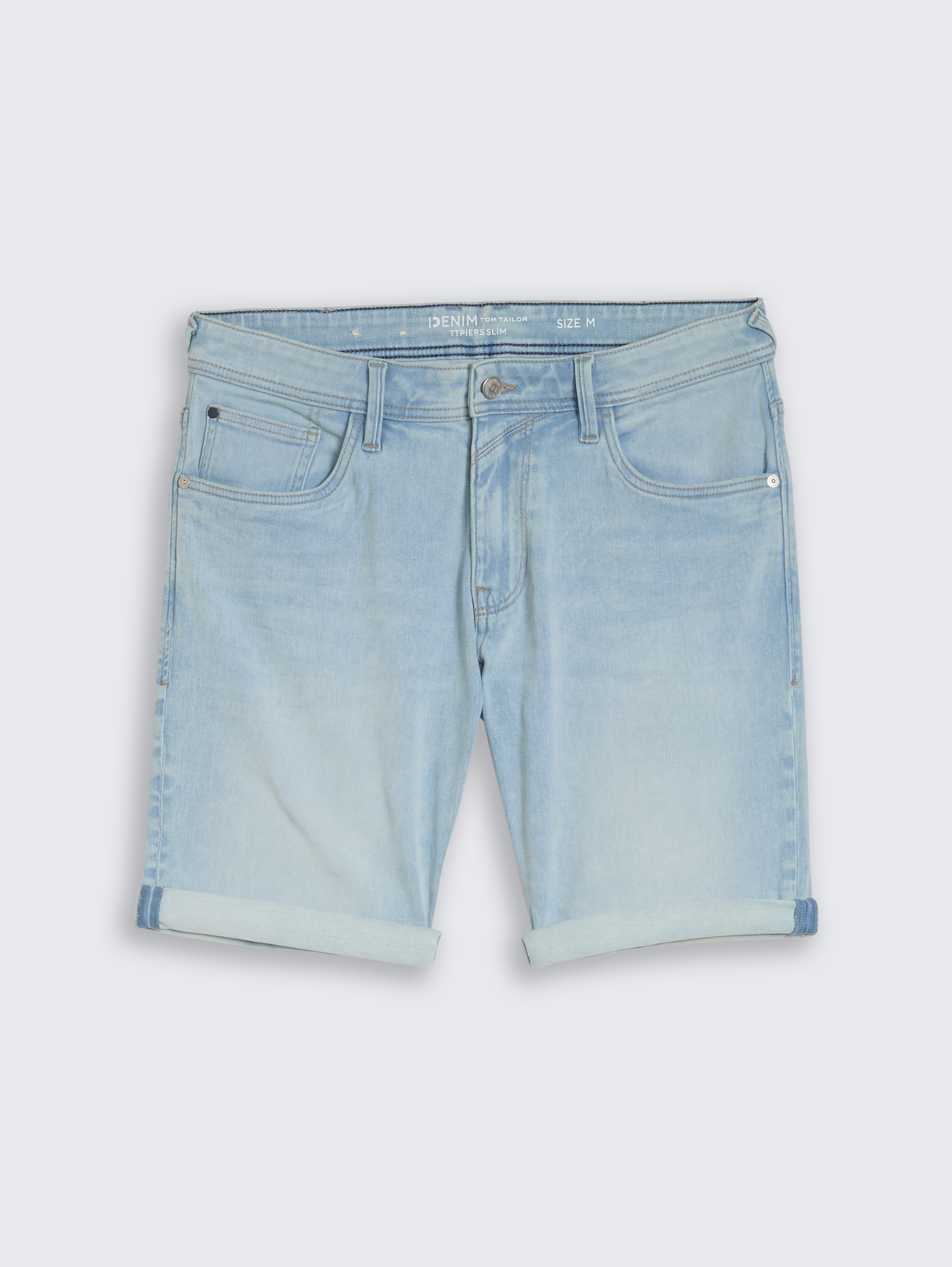 TTPIERS SLIM denim shorts with super stretch by Denim Male, Used Bleached Blue Denim