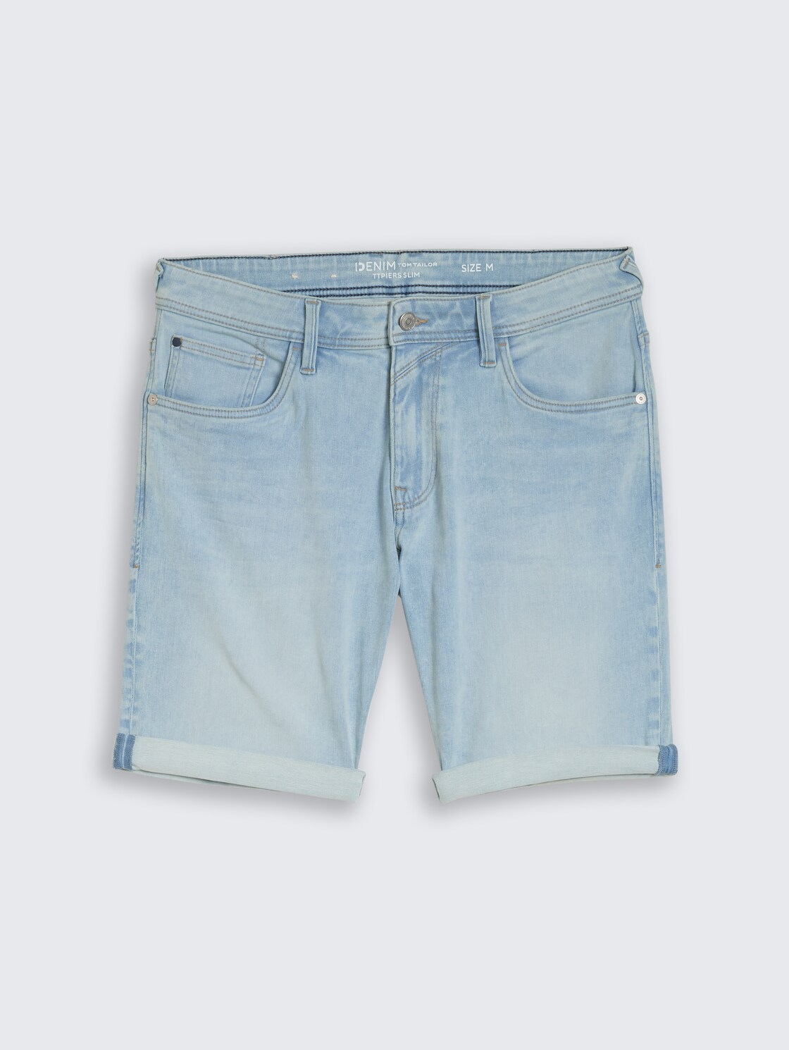 TTPIERS SLIM Jeans Shorts mit Superstretch - Used Bleached Blue Denim - Vorder-Produkt-Ansicht