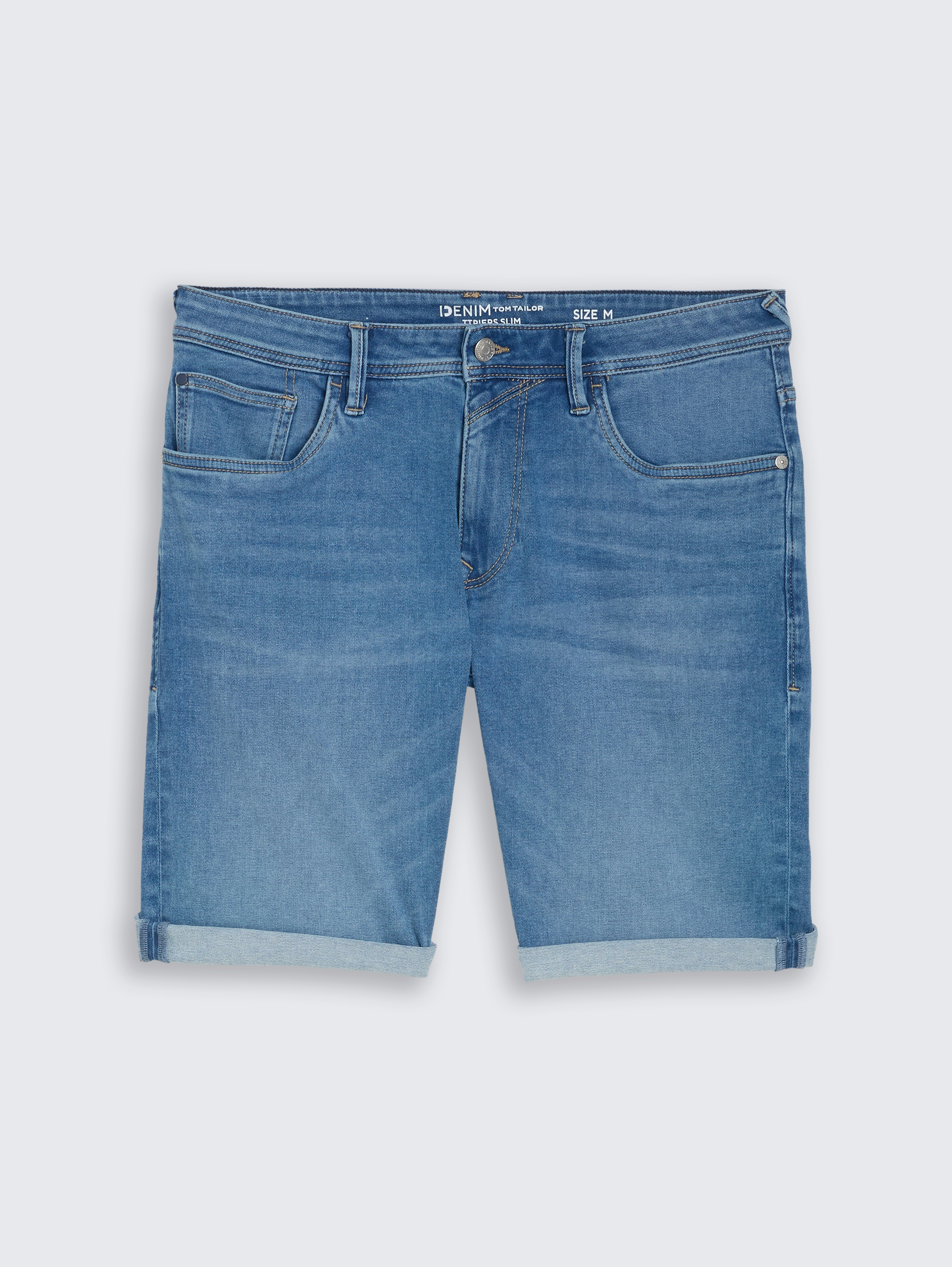 TTPIERS SLIM denim shorts with super stretch by Denim Male, mid stone bright blue denim