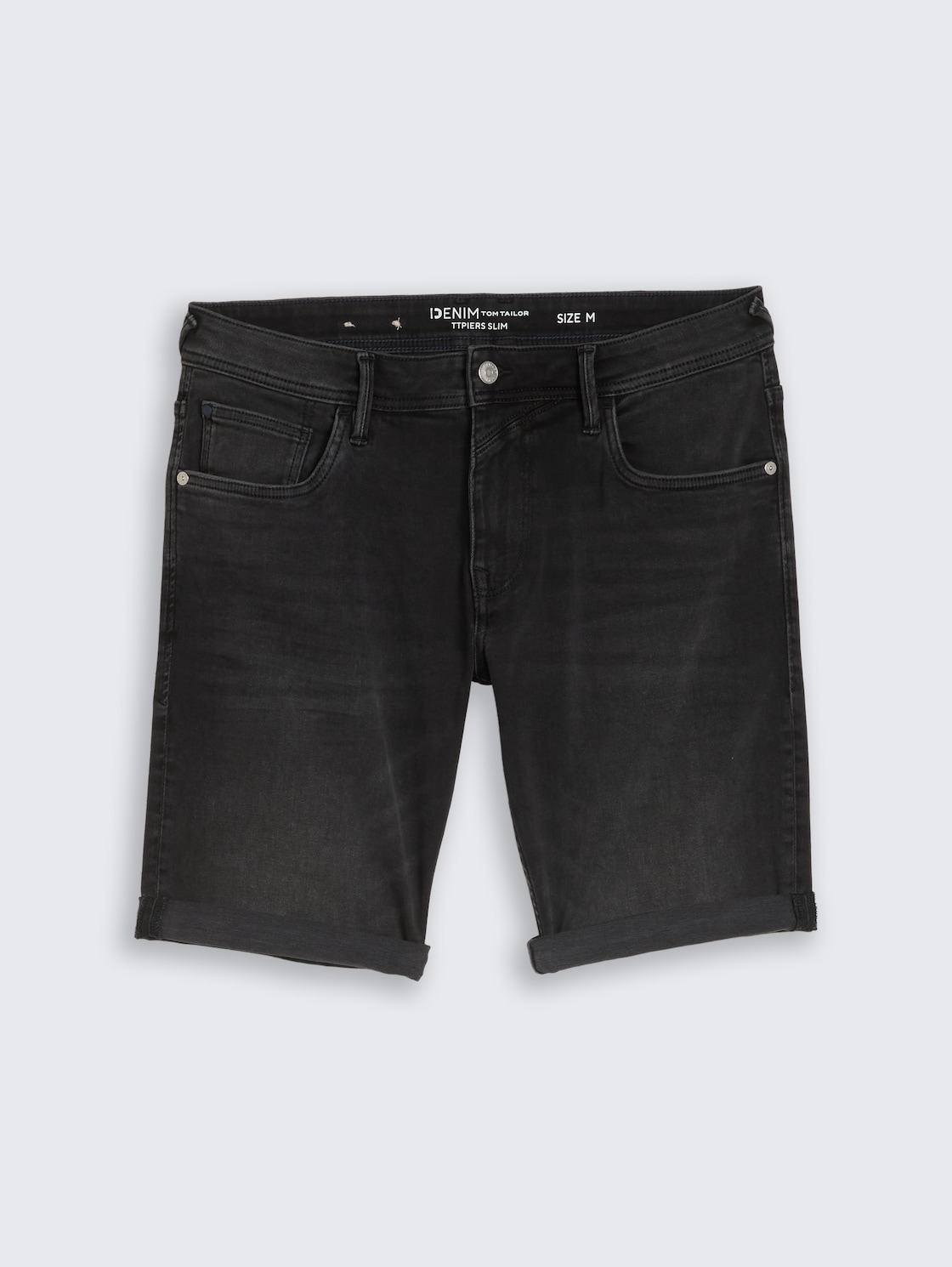 TTPIERS SLIM Jeans Shorts mit Superstretch - used dark stone black denim - Vorder-Produkt-Ansicht