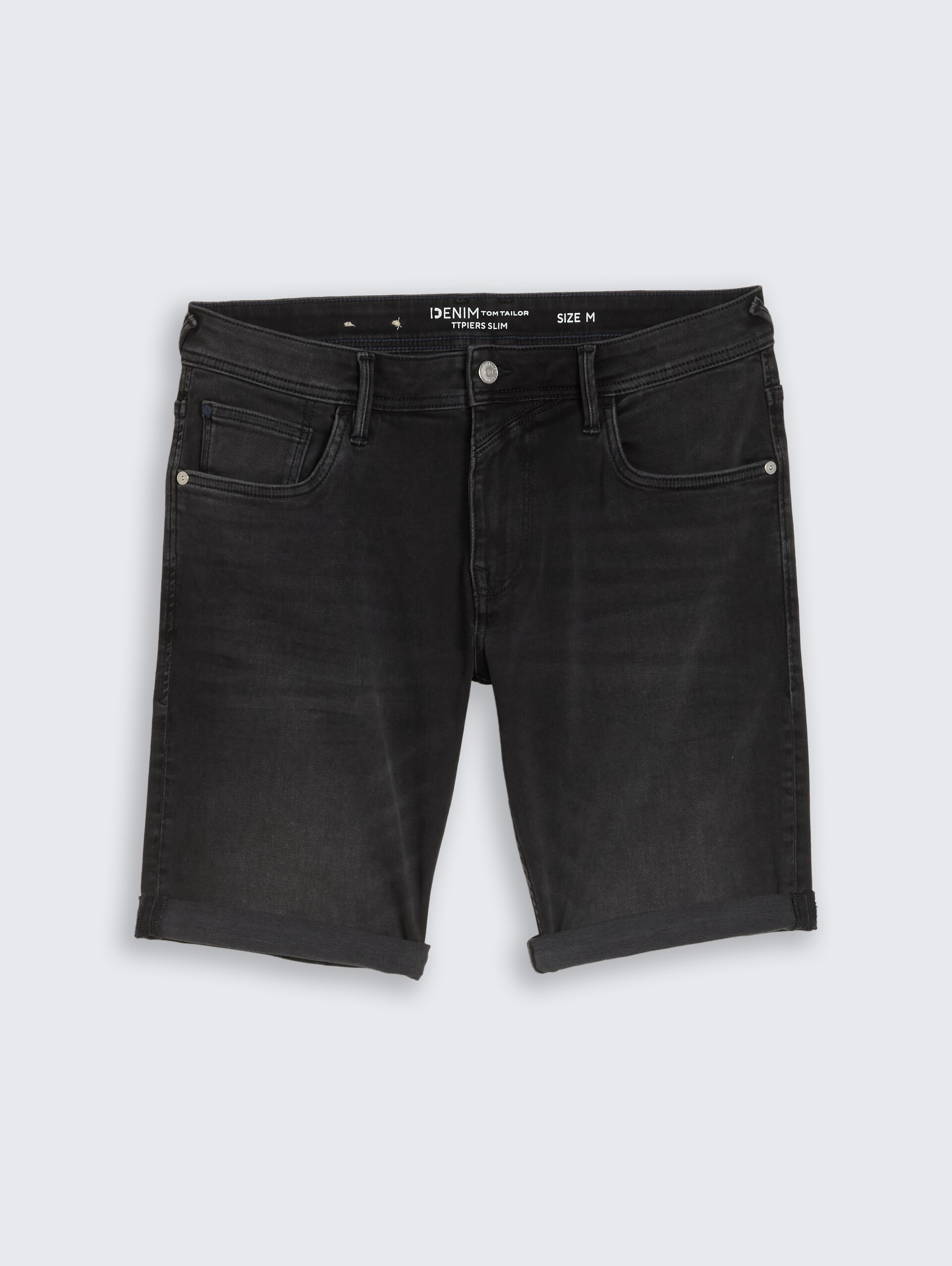 TTPIERS SLIM denim shorts with super stretch - used dark stone black denim - Front product view