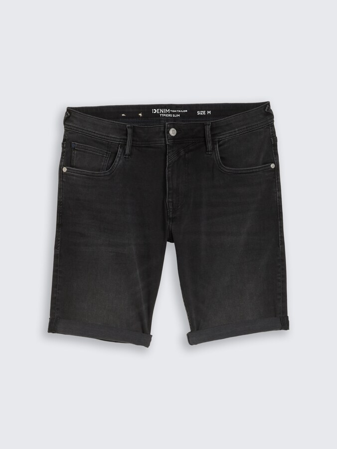 TTPIERS SLIM Jeans Shorts mit Superstretch von Denim Male, used dark stone black denim