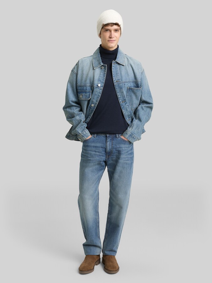 Veste en jean ample avec poches latérales par Denim Male, Tinted Blue Denim