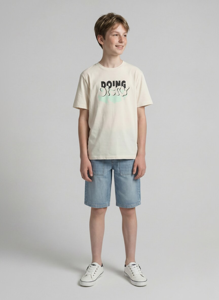 Baggy Jeans Shorts - Tinted Blue Denim - Model-Vorderansicht