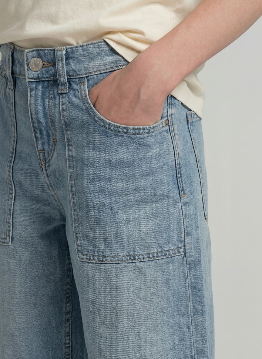 Baggy Jeans Shorts - Tinted Blue Denim
