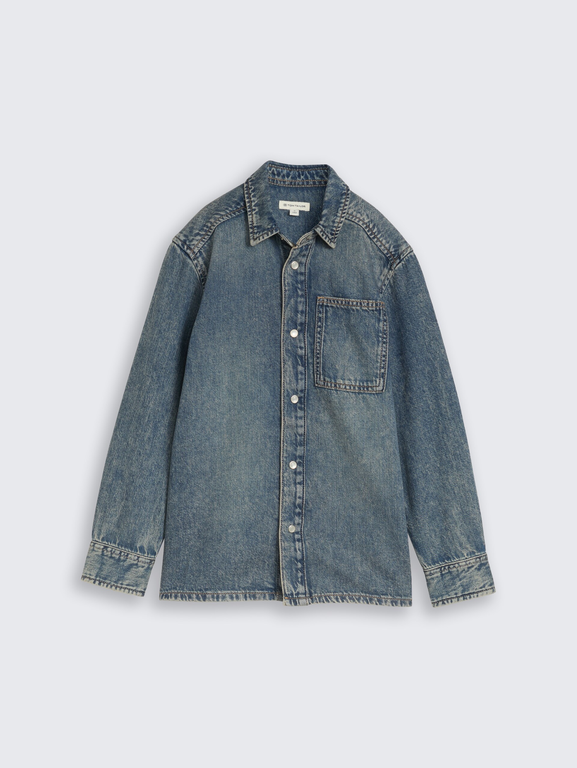 Regular fit katoenen spijkeroverhemd - Tinted Blue Denim - Product vooraanzicht