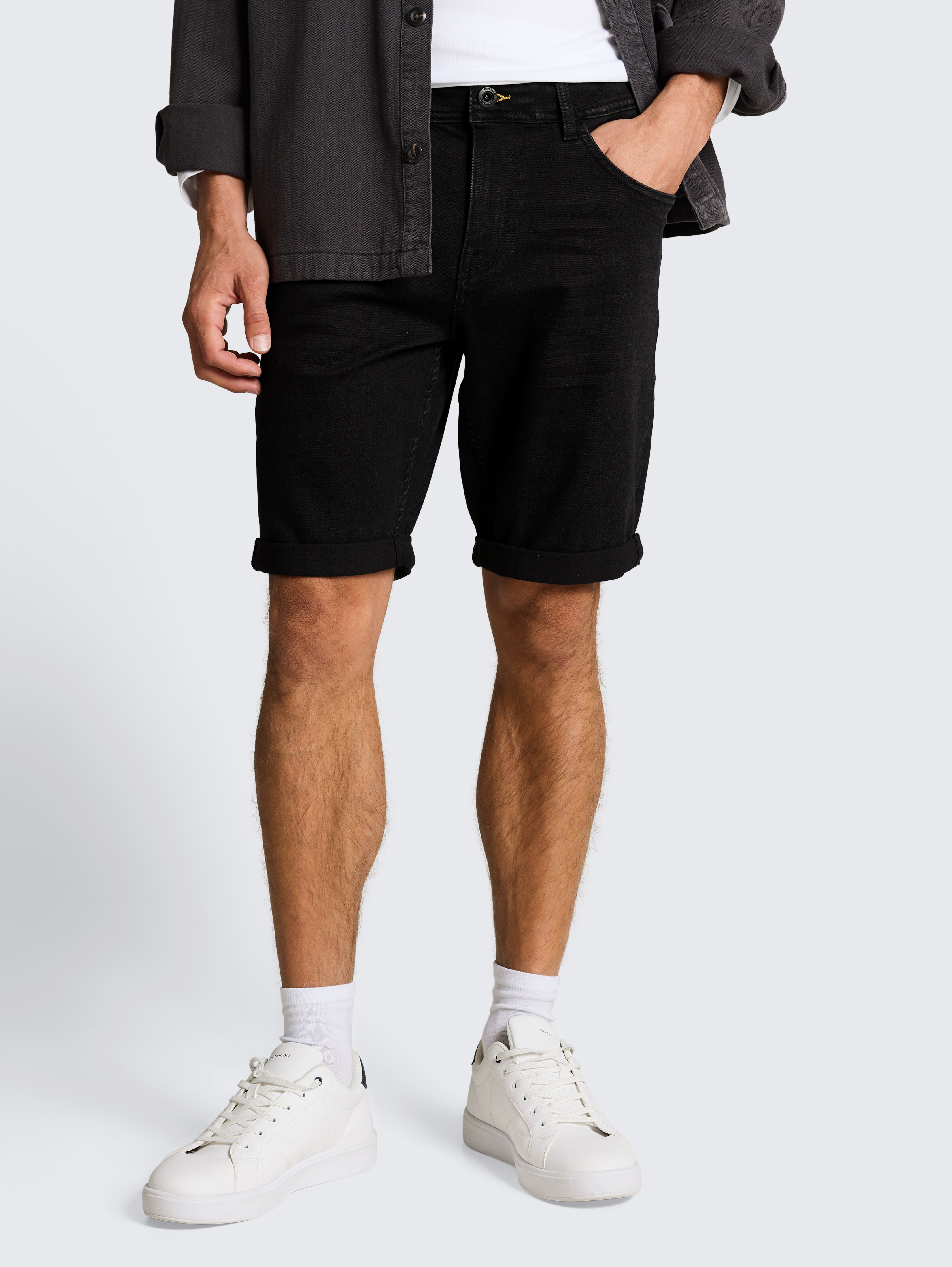 TTJOSH REGULAR SLIM Jeans Shorts von Men, black black denim