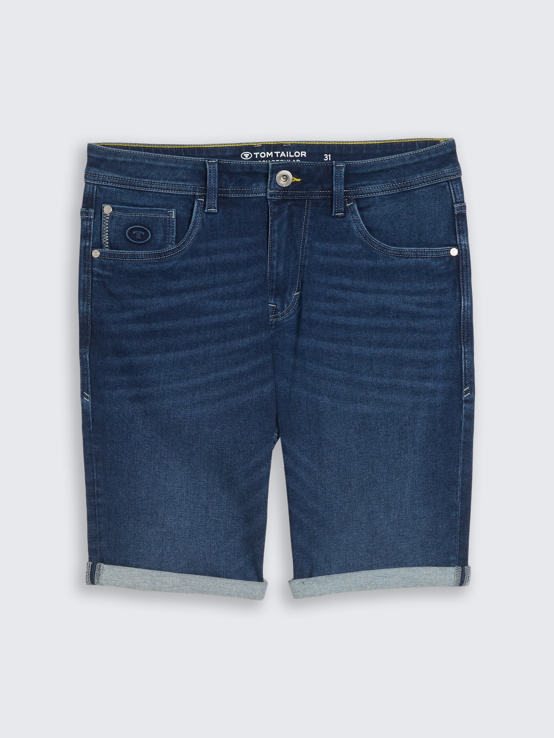 TTJOSH REGULAR SLIM Jeans Shorts mit Superstretch - Used Mid Stone Blue Denim - Vorder-Produkt-Ansicht