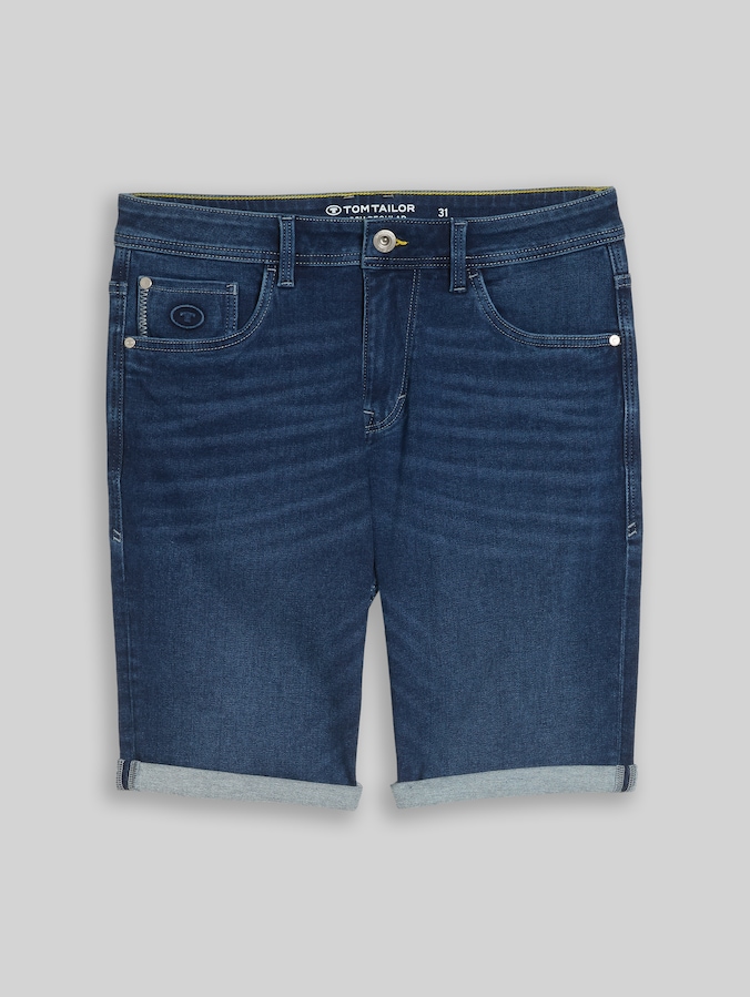 TTJOSH REGULAR SLIM Denim Shorts with Super Stretch by Men, Used Mid Stone Blue Denim