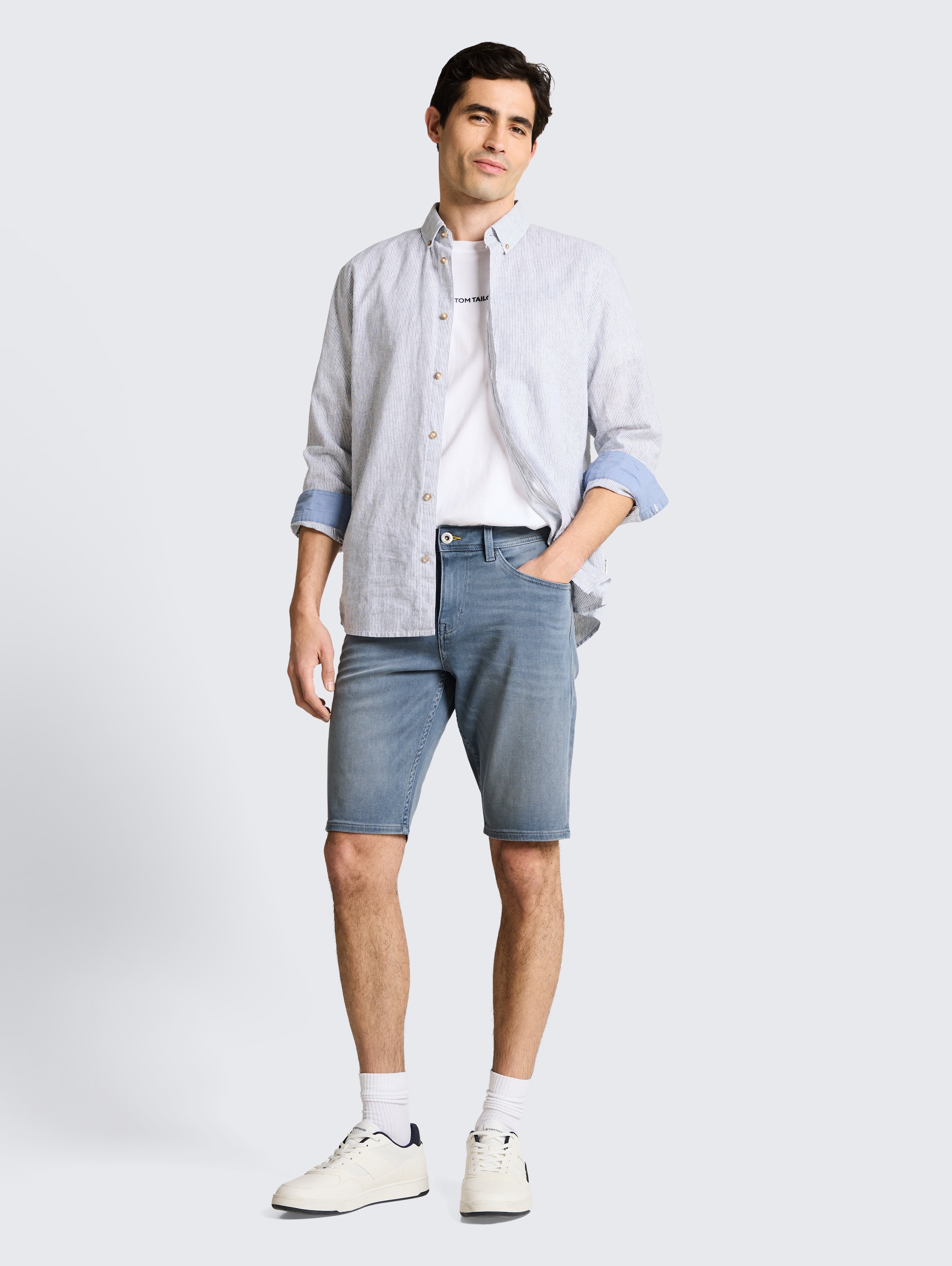 TTJOSH REGULAR SLIM jeansshort met superstretch - mid_stone_blue_grey_denim - 