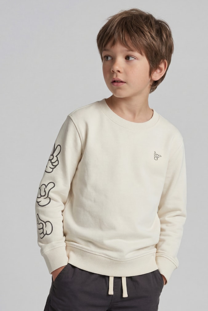 Basic Sweatshirt mit Print von Mini Boys, greyish white