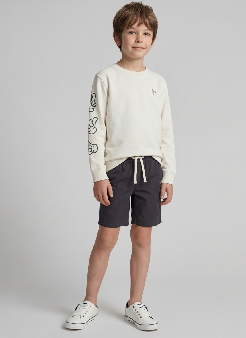 Basic Sweatshirt mit Print - greyish white - Model-Vorderansicht