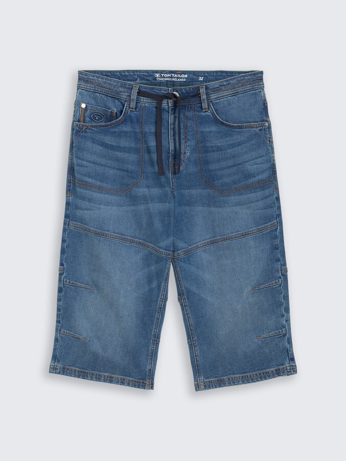 TTMORRIS RELAXED Over-the-knee denim shorts with stretch by Men, mid stone bright blue denim