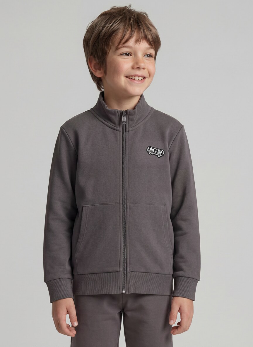 College Sweatjacke mit Stehkragen - dark urban grey - Ausschnitt Model-Vorderansicht