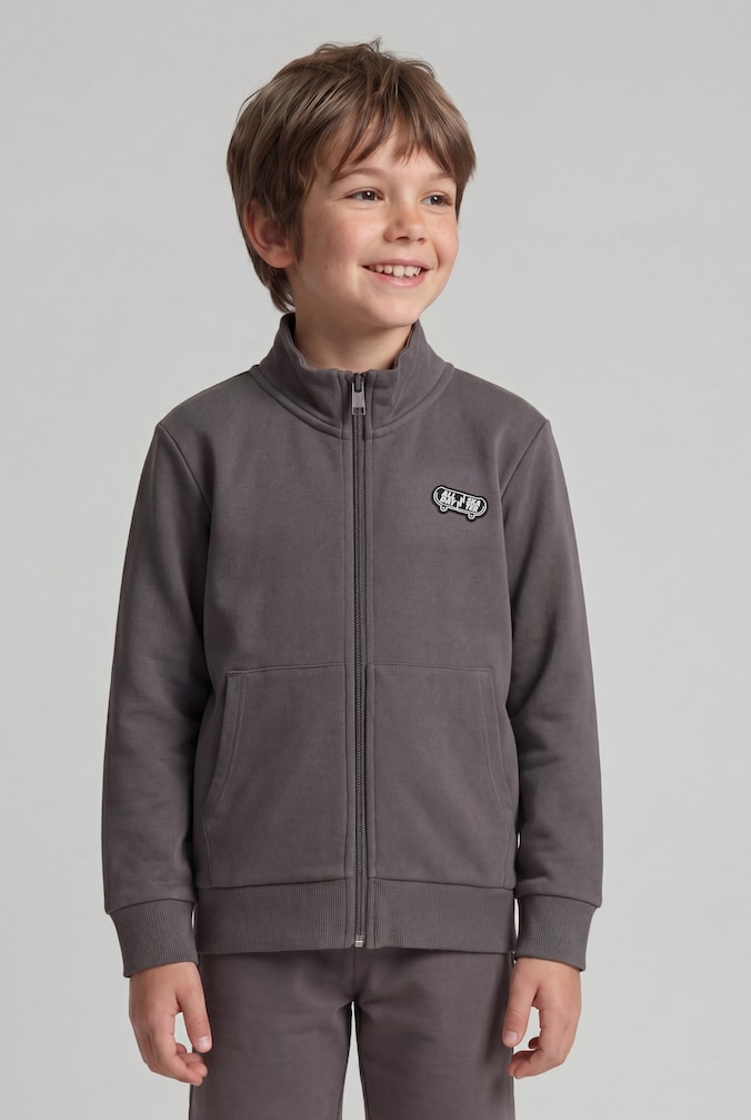 College Sweatjacke mit Stehkragen von Mini Boys, dark urban grey