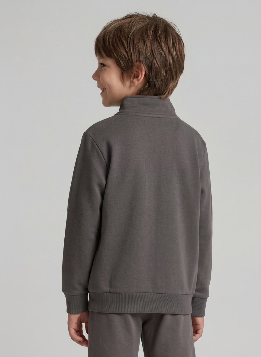 College Sweatjacke mit Stehkragen - dark urban grey - Auschnitt Model-Rückansicht