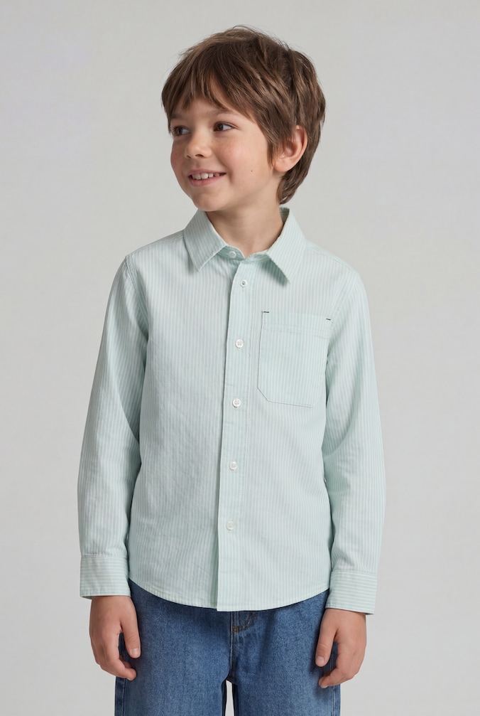 Dobby Hemd mit Streifen von Mini Boys, light cloud blue white stripe