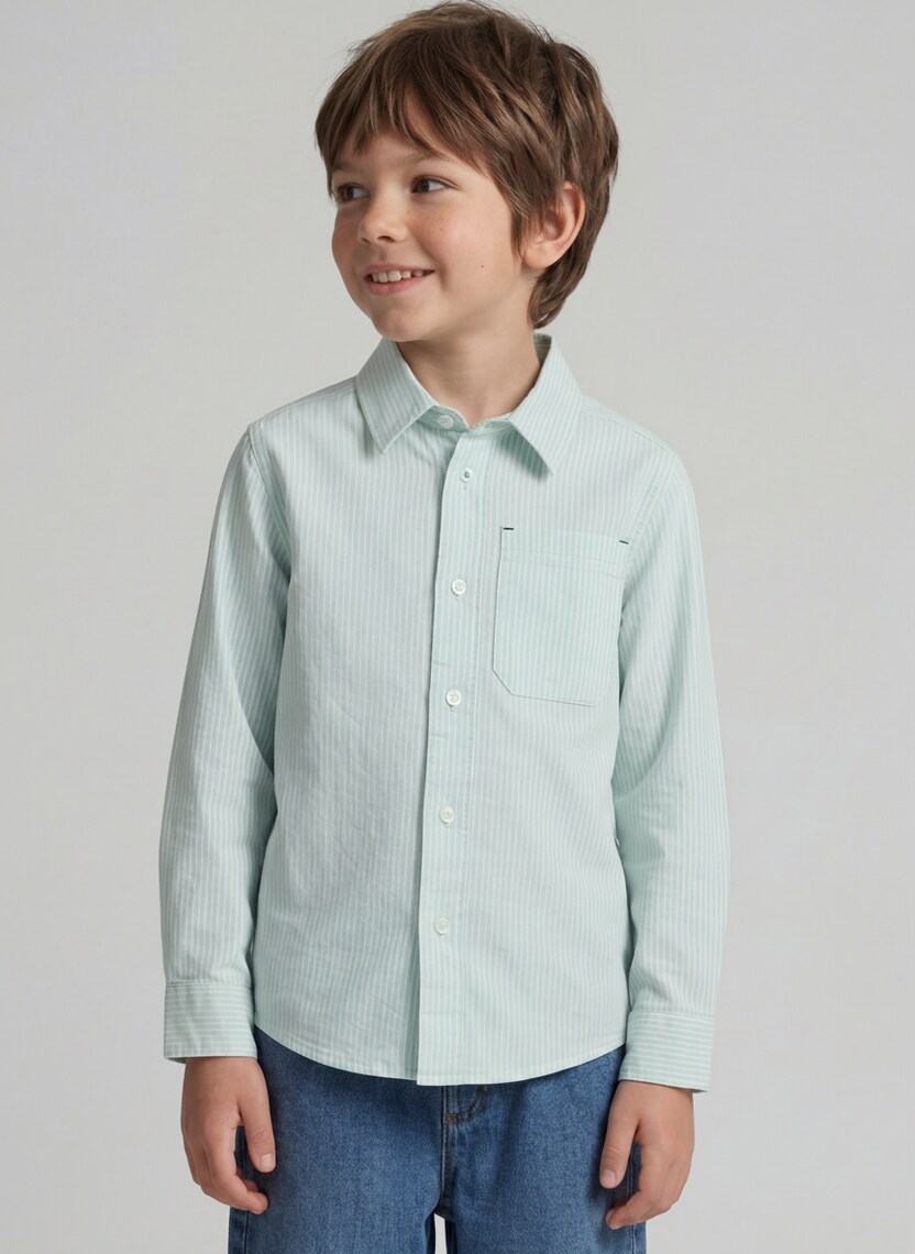 Dobby Hemd mit Streifen von Mini Boys, light cloud blue white stripe