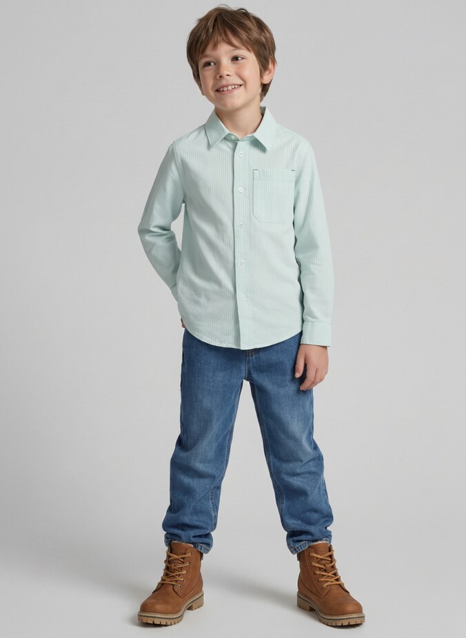 Dobby overhemd met strepen door Mini Boys, light cloud blue white stripe