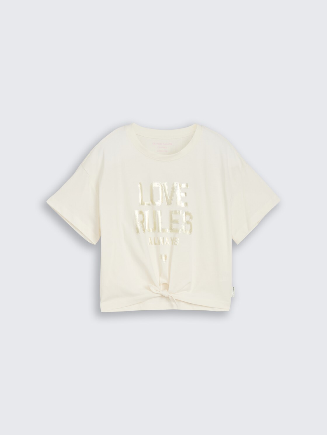 Cropped T-Shirt mit Koten-Detail - Wool White - Vorder-Produkt-Ansicht