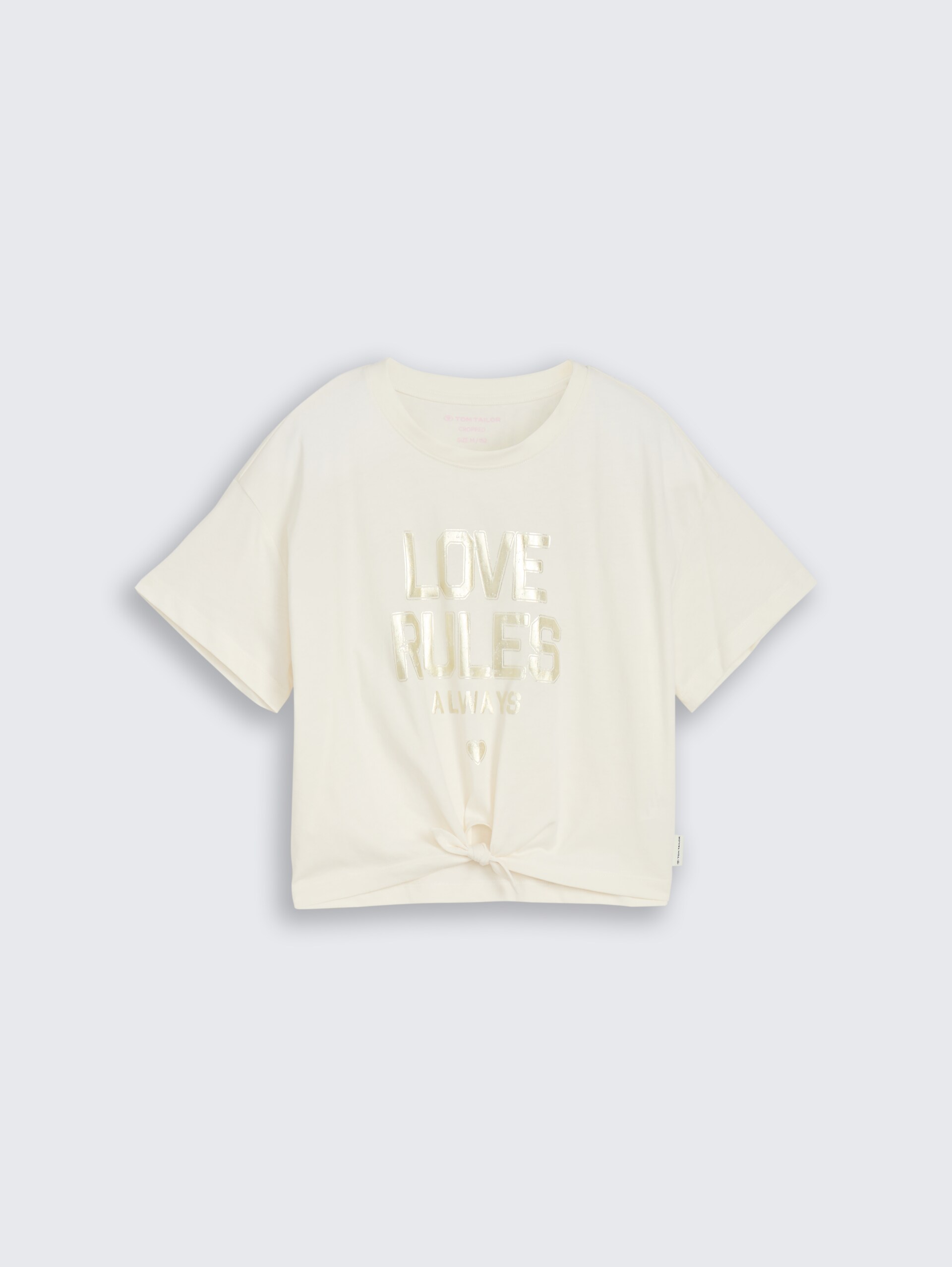 Cropped T-Shirt mit Koten-Detail - Wool White - Vorder-Produkt-Ansicht