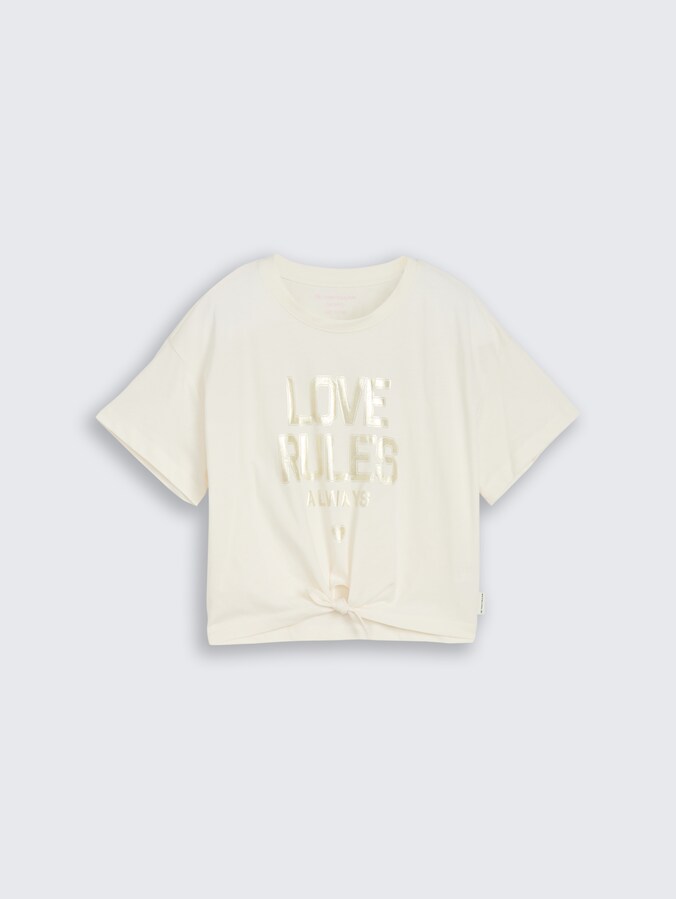 Cropped T-shirt met knoopdetail door Teen Girls, Wool White