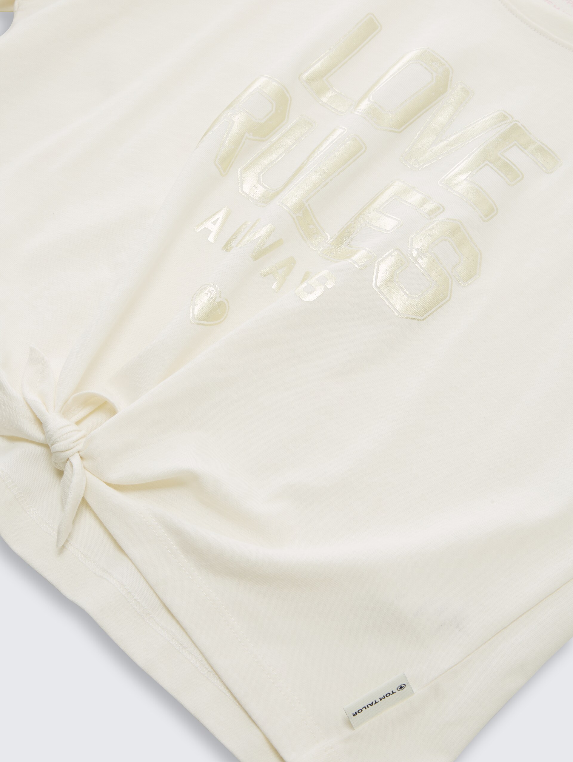 Cropped T-Shirt mit Koten-Detail - Wool White - Detail-Model-Ansicht