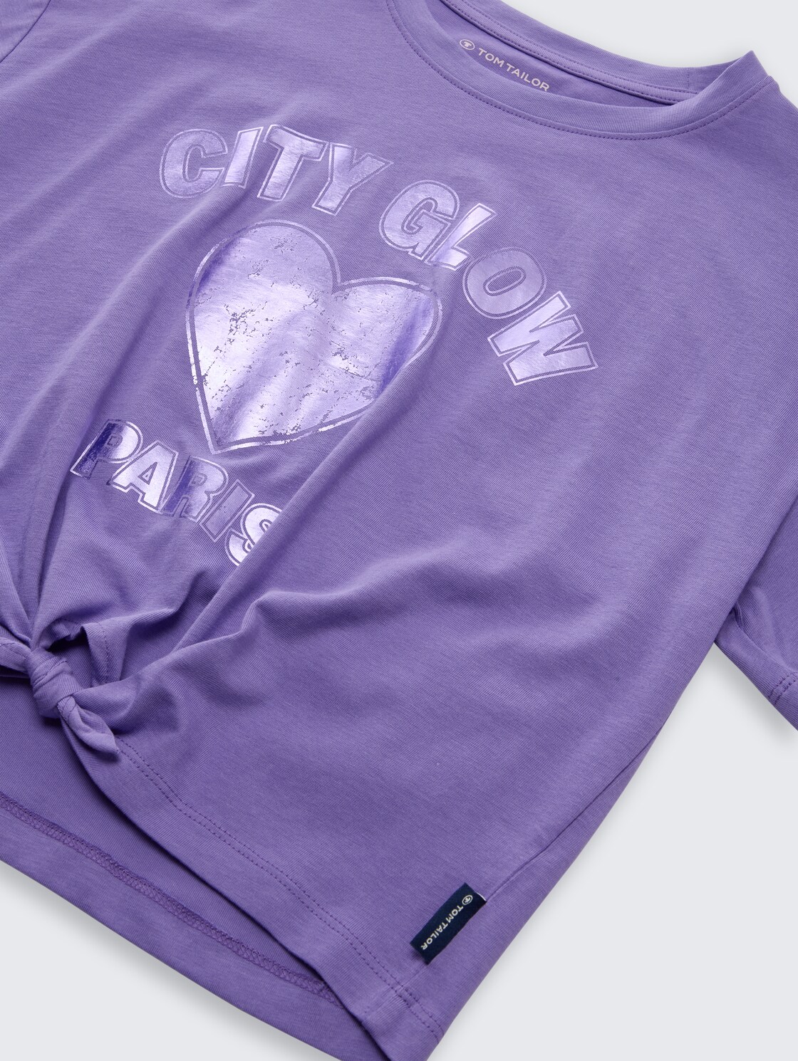 Cropped T-Shirt mit Koten-Detail - vervain lilac - Detail-Model-Ansicht