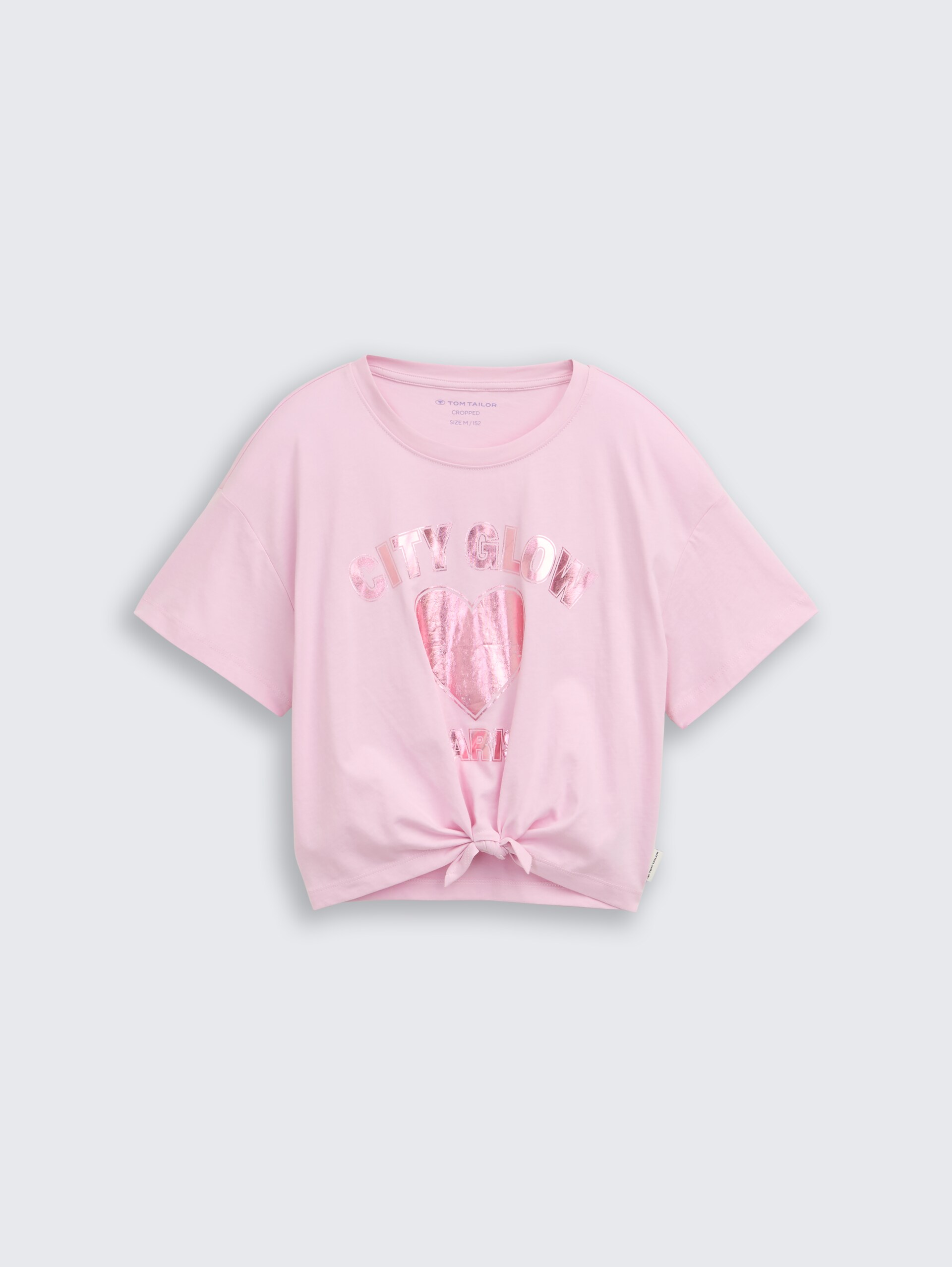 Cropped T-Shirt mit Koten-Detail - cold pink - Vorder-Produkt-Ansicht