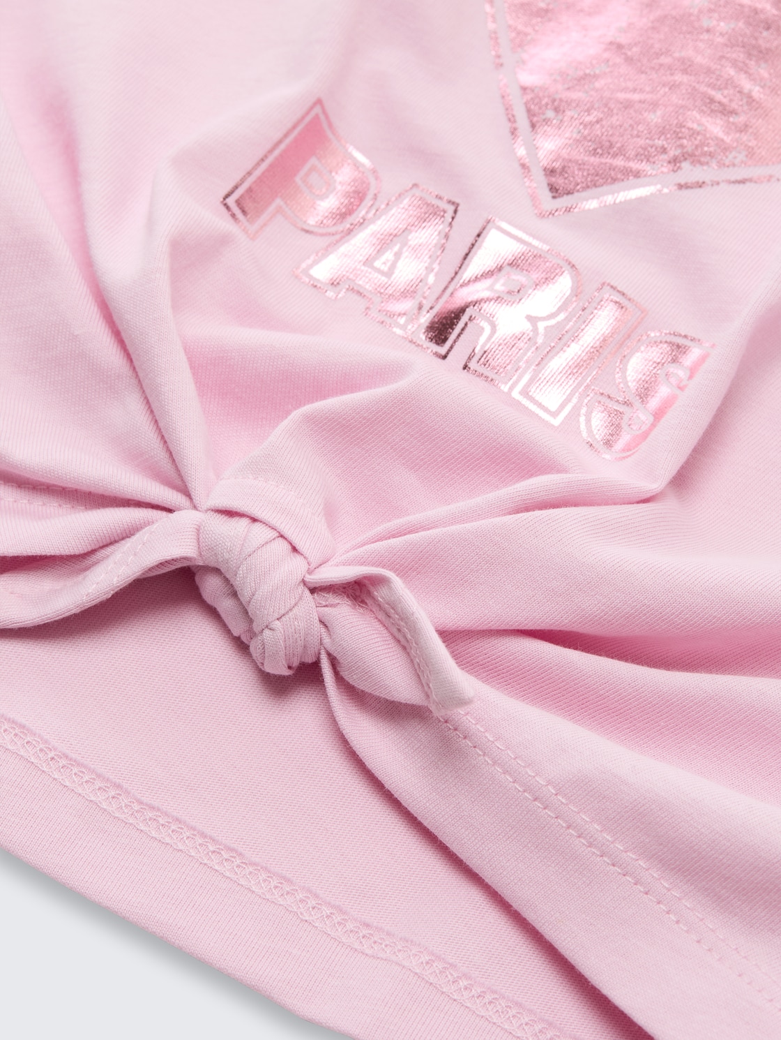 Cropped T-Shirt mit Koten-Detail - cold pink - Detail-Model-Ansicht