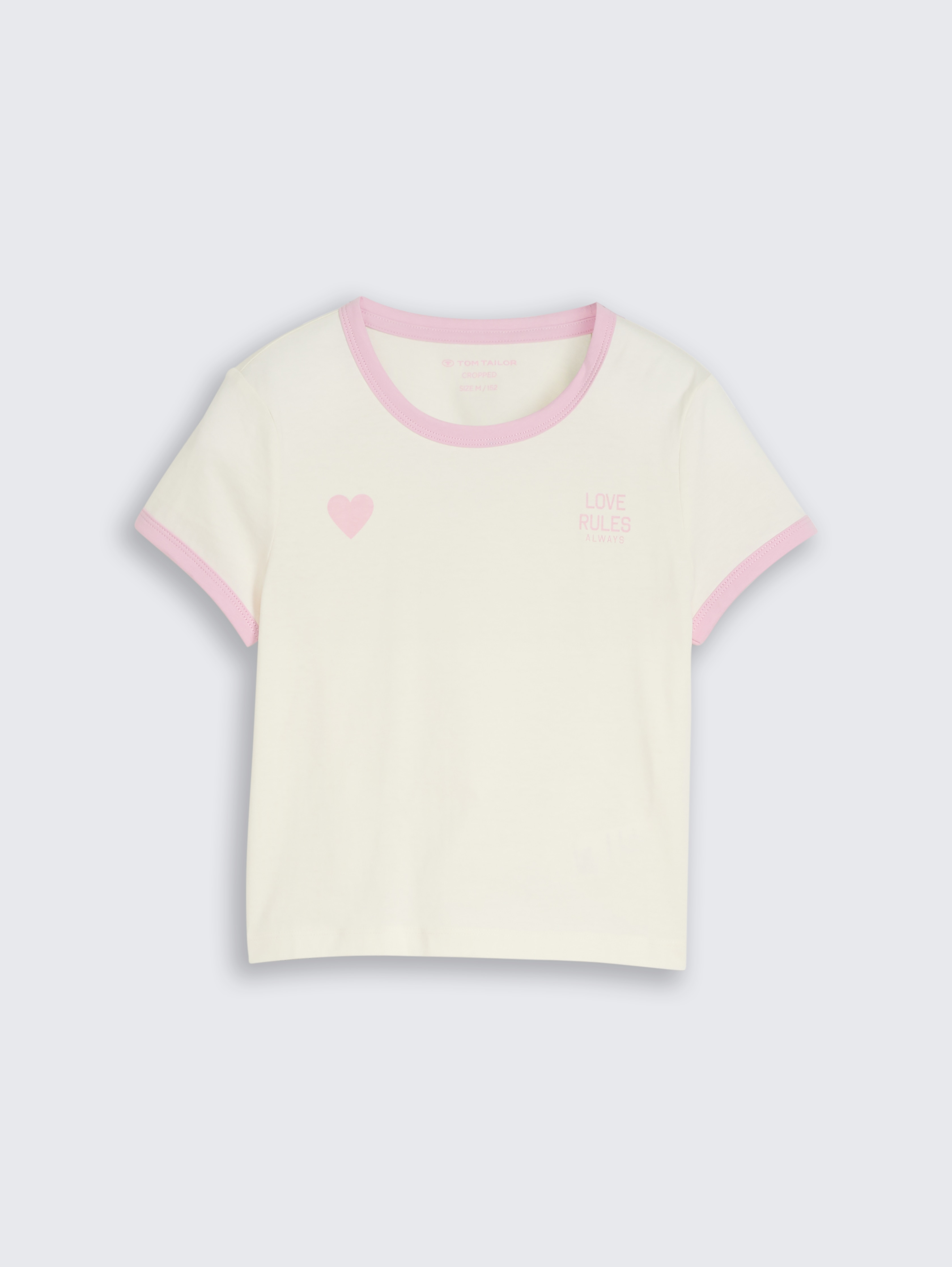 Cropped T-Shirt mit Herz-Print von Teen Girls, Wool White