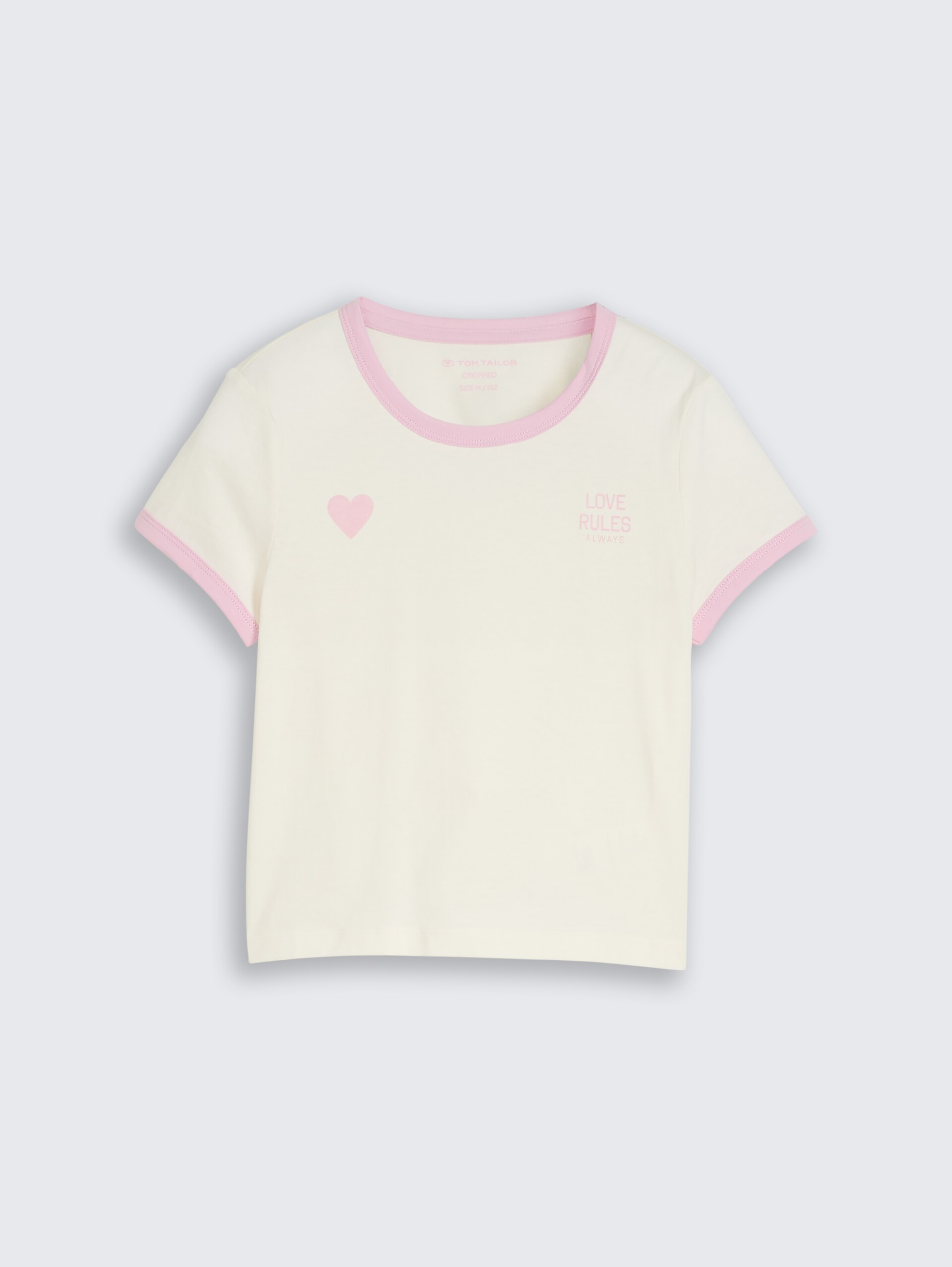 Cropped T-Shirt mit Herz-Print - Wool White - Vorder-Produkt-Ansicht